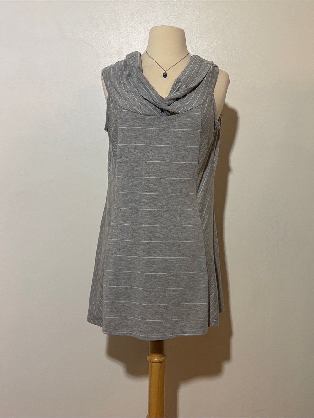 Coco Bianco Gray Striped Sleeveless Cowl Neck Top